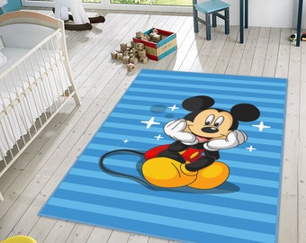 Blue Kids Rug, Mickey Mouse Carpet, Mickey Mouse Kids Rug, Soft Blue Baby Rug, Personelized Kids Rug, Cute Mickey Rug, Mickey Mouse Area Rug