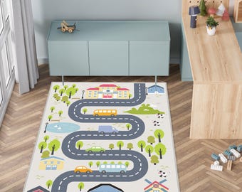 Capslpad Tappeto Gioco Per Bambine Rosa – Mappa Stradale Parco Divertimenti, Antiscivolo, Lavabile, 100x160 Cm, Per Camerette E Aule
