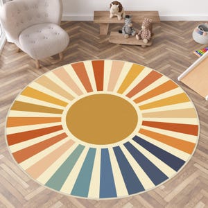 Sun Patterned Rug, Orange Round Rugs, Sun Nursery Carpet, Rainbow Round Mats, Sun Circle Bathroom Mat, Washable Rug, Sunburst Round Area Rug