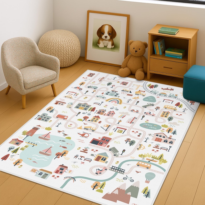 City Kids Rug, Road Playground Carpet, Ultra Soft Nursery Kids Rug ...