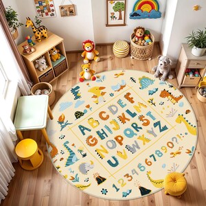 ABC Alphabet Kinderteppich, Runder Lernteppich für Kinderzimmer, Runder Lernteppich für Kinderzimmer, ABC Dinosaurier Kinderteppich