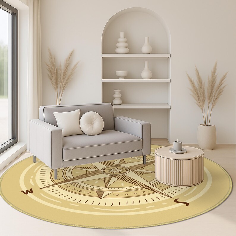 Compass Themed Carpets, Compass Rug, Compass Round Area Rug, Vintage ...