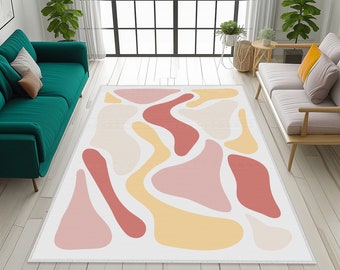 Boho Rug, Abstract Design Rug, Colorful Geometric Desing Rug, Multi-Color Rug, Pastel Color Rainbow Rug, Aesthetic Rug, Modern Abstract Rugs