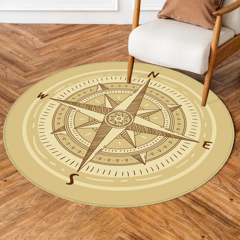 Compass Themed Carpets, Compass Rug, Compass Round Area Rug, Vintage ...