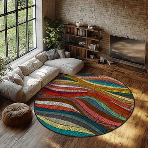 Colorful Geometric Area Carpet, Vibrant Patterned Accent Rug, Washable Rug, Living Room Rug, Colorful Abstract Round Rug,Woven Patterned Rug