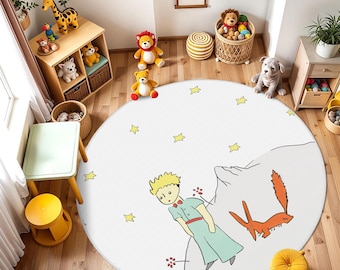 Little Prince Rug, Le Petit Prince Baby Rug, Little Prince Nursery Carpet, The Little Prince Rug with Fox and Stars,Soft Cozy Floor Kids Mat