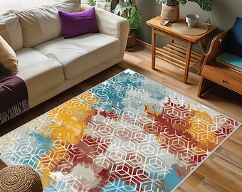 Colorful Rug,3D Printed Rug,Oil Painting Print Rug,Contemporary Rug,Salon Decor Non Slip Rug,Modern Rug,Different Color Rug, Colorful Carpet