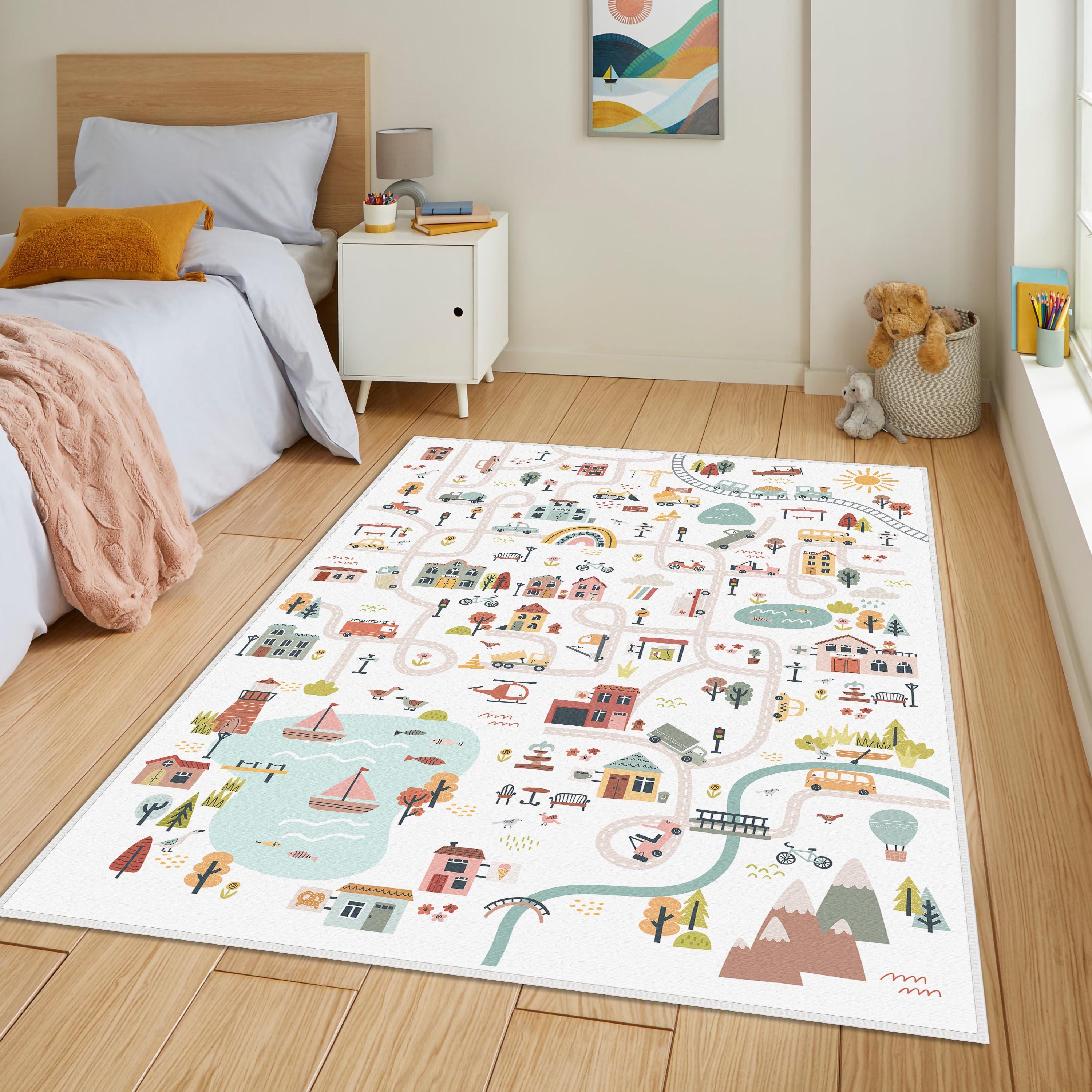 Town Rug Child City Kids Rug, Road Playground Carpet, Ultra Soft Nursery Kids Rug ...