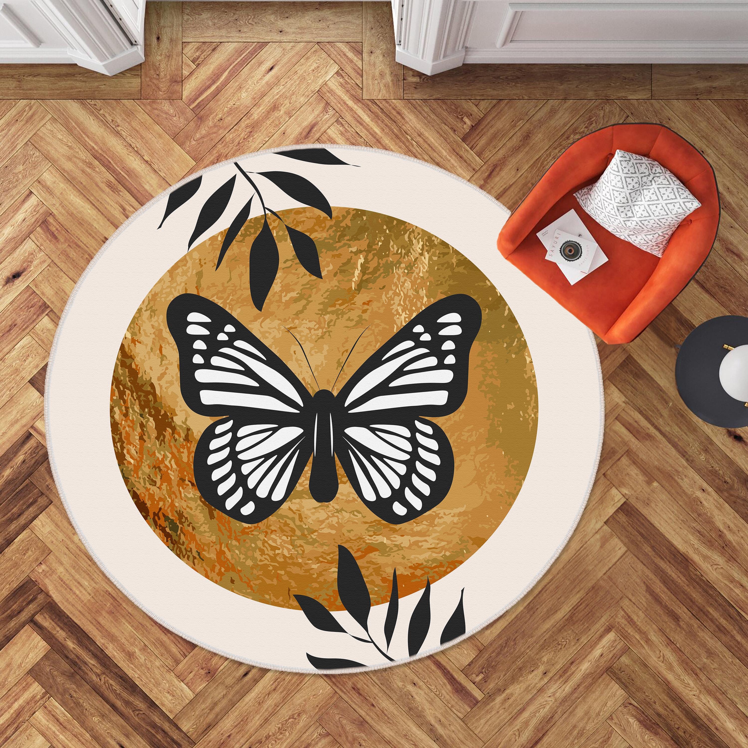 Butterfly Rug, Round Butterfly Rug, Butterfly Themed Rug, Animal Round ...