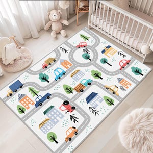 Tapis de voiture pour chambre d'enfant, tapis de salle de jeux motif route, tapis d'activité pour voiture, tapis de jeu carte routière colorée pour enfants, tapis lavable pour chambre d'enfant, tapis de jeu pour bébé