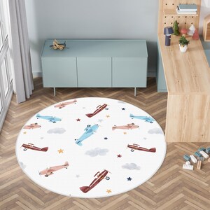 Luftfahrzeug-Kinderzimmer-Teppich, Luftfahrzeug-gemusterter runder Kinderteppich, Flugzeug-Teppich für Kind, Flugzeug-Dekor-Kinderzimmer-Teppich, Hubschrauber-Baby-Teppich