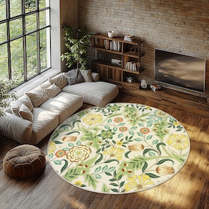 Elegance Floral Rug, Floral Traditional Unique Rug, Washable Non-Slip Rug, William Morris Area Carpets, Rugs for Living Room, Green Leaf Rug