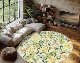 Elegance Floral Rug, Floral Traditional Unique Rug, Washable Non-Slip Rug, William Morris Area Carpets, Rugs for Living Room, Green Leaf Rug