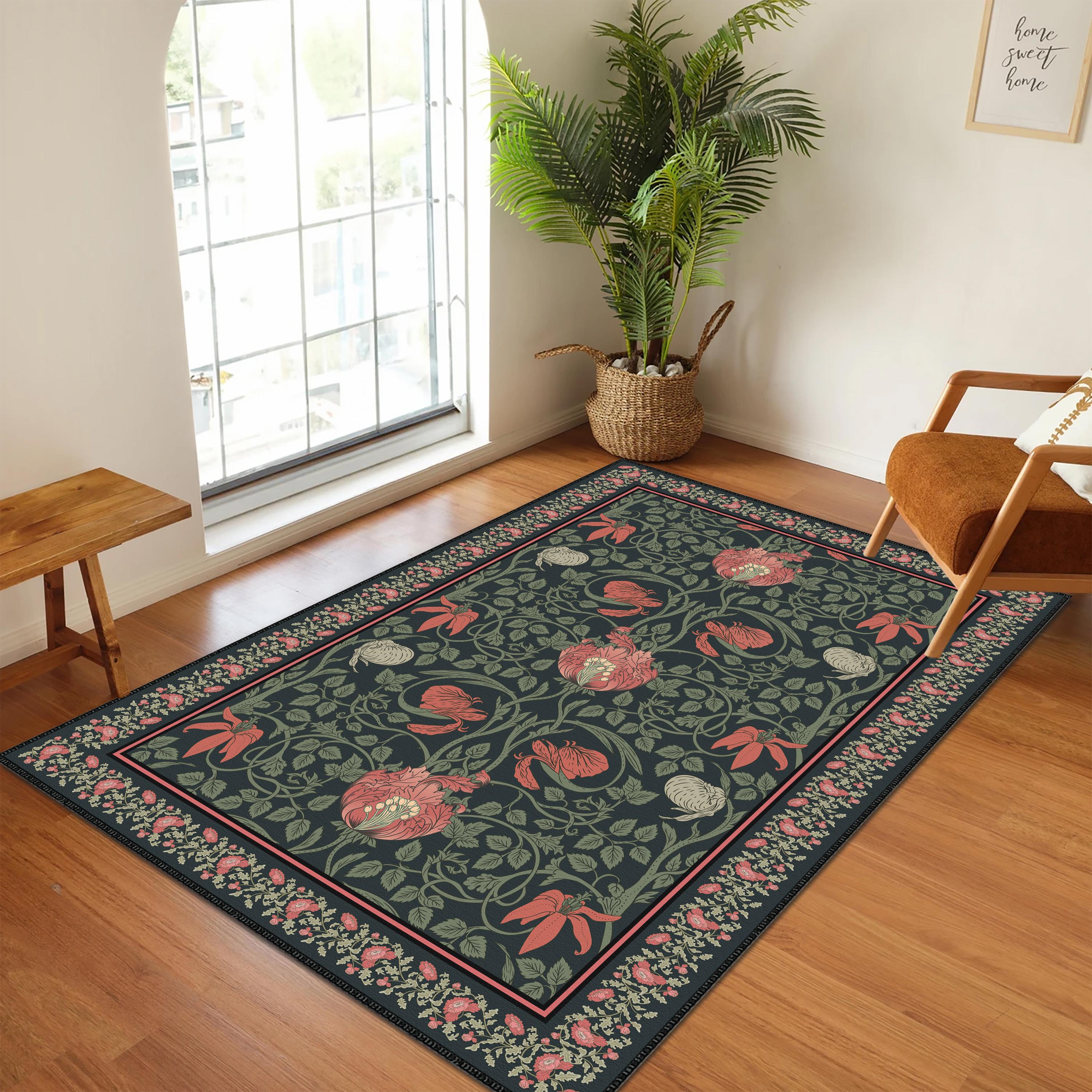 William Morris Artsy Scetch Area Rug, Victorian Floral Area Rug, Green ...