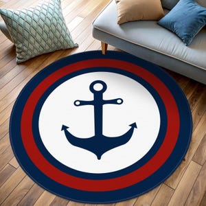 Nautical Anchor Rug, Anchor Area Rug, Anchor Design Carpet, Navy Blue Marina Carpet, Maritime Inspired Floor Mat, Modern Anchor Design Rug