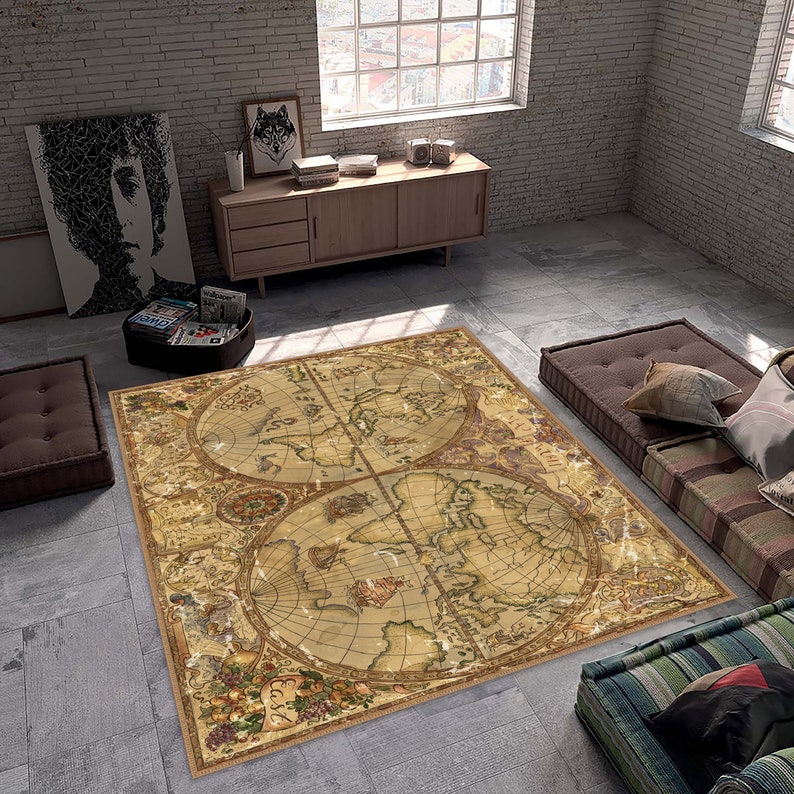 Wall Rug Maps Vintage Themed World Map Rug, Old World Map Rug, World Map Pattern Rug ...