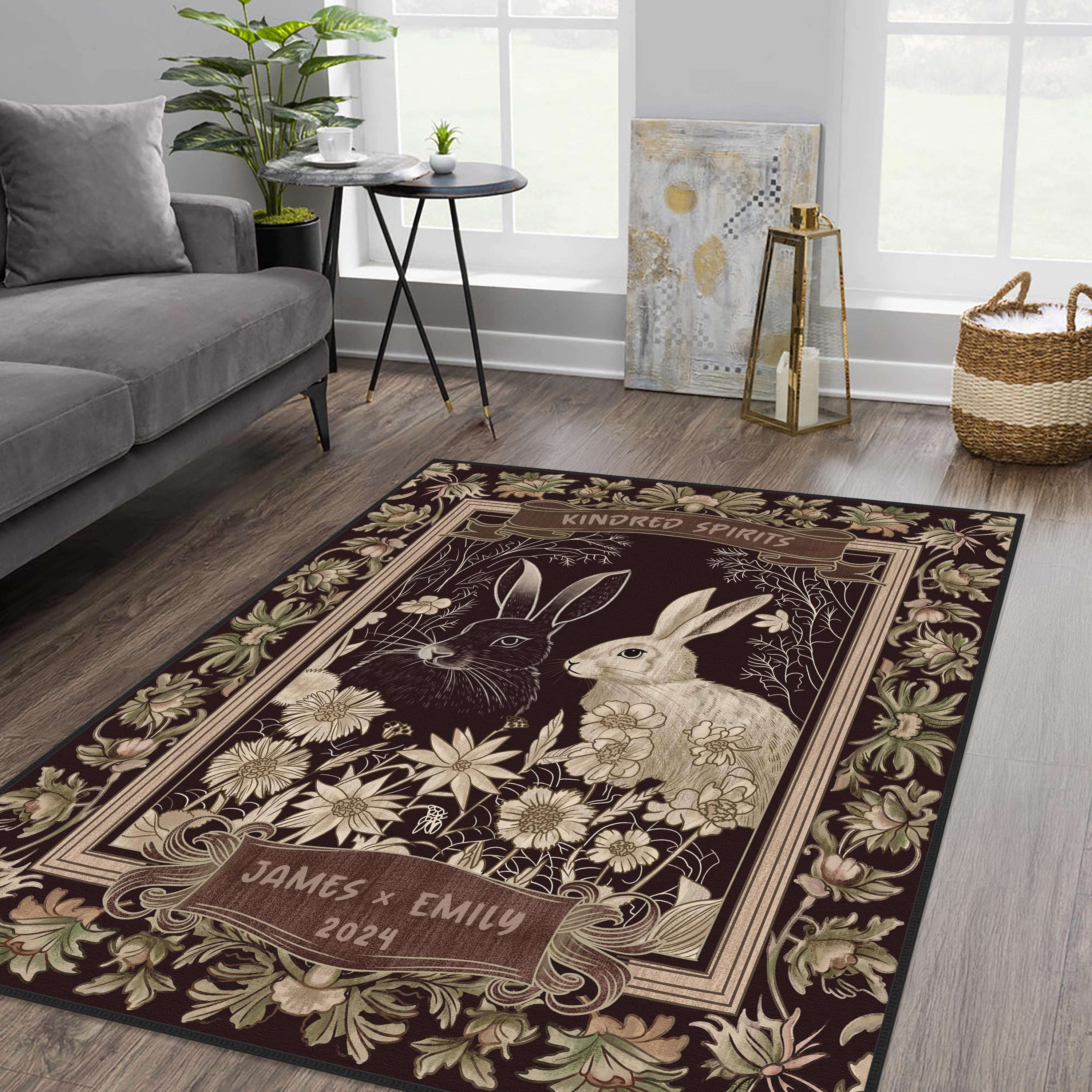 Rabbit Rug,vintage Look Printed Forest Rug, Gray Cute Area Rugs 