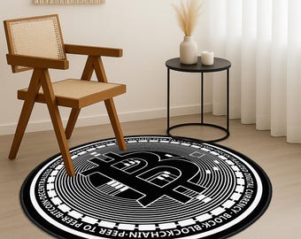 Bitcoin Rug, 3D Bitcoin Rug, Bitcoin Patterned Carpet, Cryptocurrency Floor Mat, Digital Currency Home Decor, Bitcoin Blockchain Area Carpet