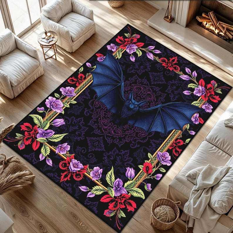 Gothic Mug Rug Goth Rug for Gothic Home Decor, Maximalist Rug, Gothic Bat Rug ...