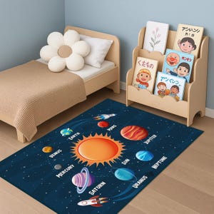 Alien Kids Carpet, Outer Space Solar System Kids Room Rug,Educational Planet Carpet, Astronomy Theme Play Mat,Planet Patterned Kids Room Mat
