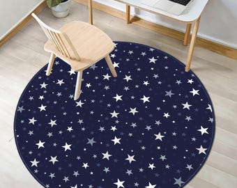Space Themed Star Round Kids Rug, Kids Room Rug, Educational Play Mat, Galaxy Star Kids Rug, Space Rug, Baby Rug, Kids Room Carpet