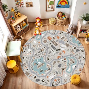 City Kids Rug, Road Playground Carpet, Soft Nursery Baby Rug, Road Patterned Kids Rug, Farm City Kids Carpet, Nursery Rug, Road Playroom Mat