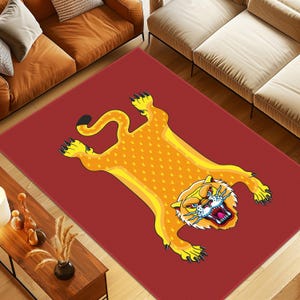 Tiger Rug, Red Rug, Living Room Carpets, Non-slip Rug, Washable Rectangle Rug, Tiger Area Rug, Tibetian Tiger Rug, Wildcat Rug, Wildlife Rug