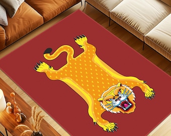 Tiger Rug, Red Rug, Living Room Carpets, Non-slip Rug, Washable Rectangle Rug, Tiger Area Rug, Tibetian Tiger Rug, Wildcat Rug, Wildlife Rug