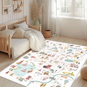 City Kids Rug, Road Playground Carpet, Ultra Soft Nursery Kids Rug, Road Patterned Kids Rug, Farm Kids Rug, Nursery Rug, Mountain Kids Rug