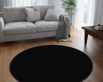 Black Round Rug, Round Black Rug, Minimalist Black Round Rug,Non-Slip Round Carpet, Stylish Design Plain Black Rug, Modern Black Area Carpet