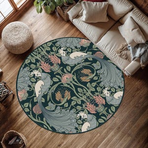 Leaf Non Slip Rug, William Morris Carpet, William Morris Inspired Rug, Elegant Floral Pattern Rug, Bird Pattern Carpet, William Morris Art