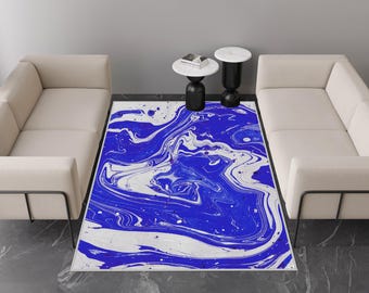 Niebieski Kolorowy Dywan, Dywan Malowany Akwarelami, Abstrakcyjny Dywan Akwarelowy, Antypoślizgowy Wysokiej Jakości Dywan, Home Decor, Dywan Do Salonu, Abstrakcyjny Dywan Projektowy