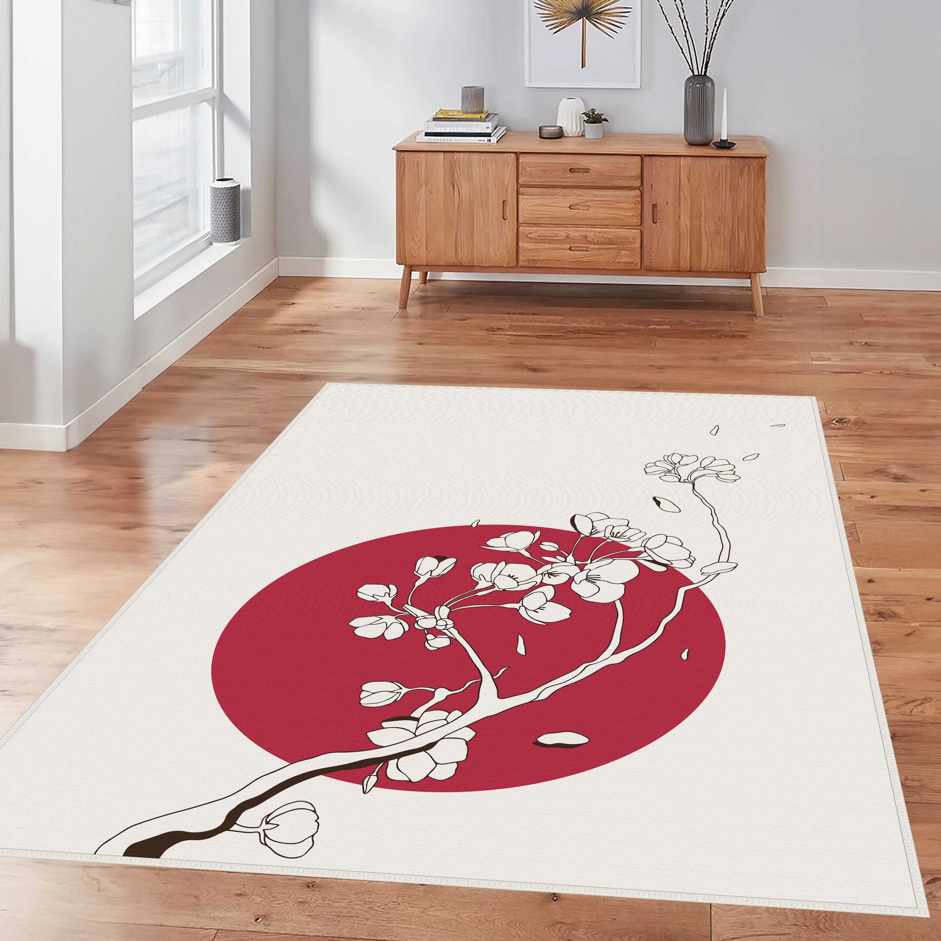 Cherry Blossom Rug, Indoor Outdoor Area Rug, Beige Living Room Rug ...