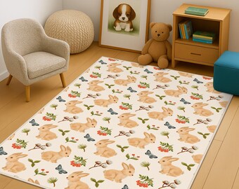 Bunny Desing Baby Room Rug, Soft Kids Room Rugs, Rabbit Kid's Carpets, Cute Bunny Kids Room Rug, Cute Rabbit Baby Rug, Cute Bunny Kids Rugs