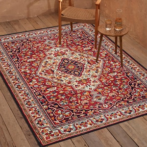 Farmhouse Patterned Rug, Vintage Style Rug, Bohemian Red Oriental Rug, Floral Medallion Design Carpet, Vintage Inspired Persian Style Carpet