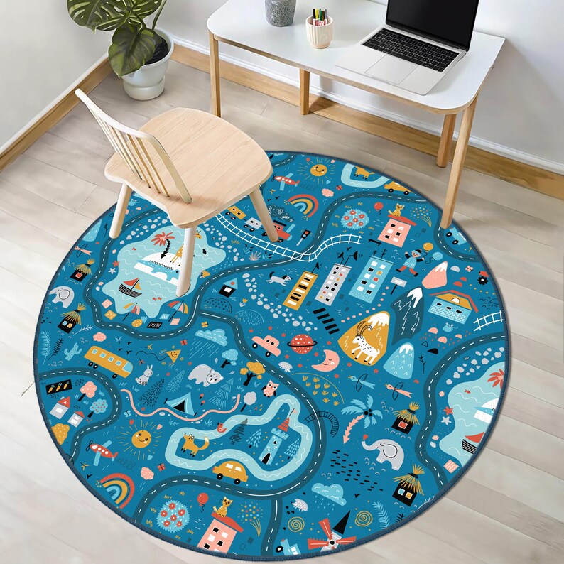 City Road Kids Playroom Mat, Car Road Desing Nursery Rug, Traffic Car ...