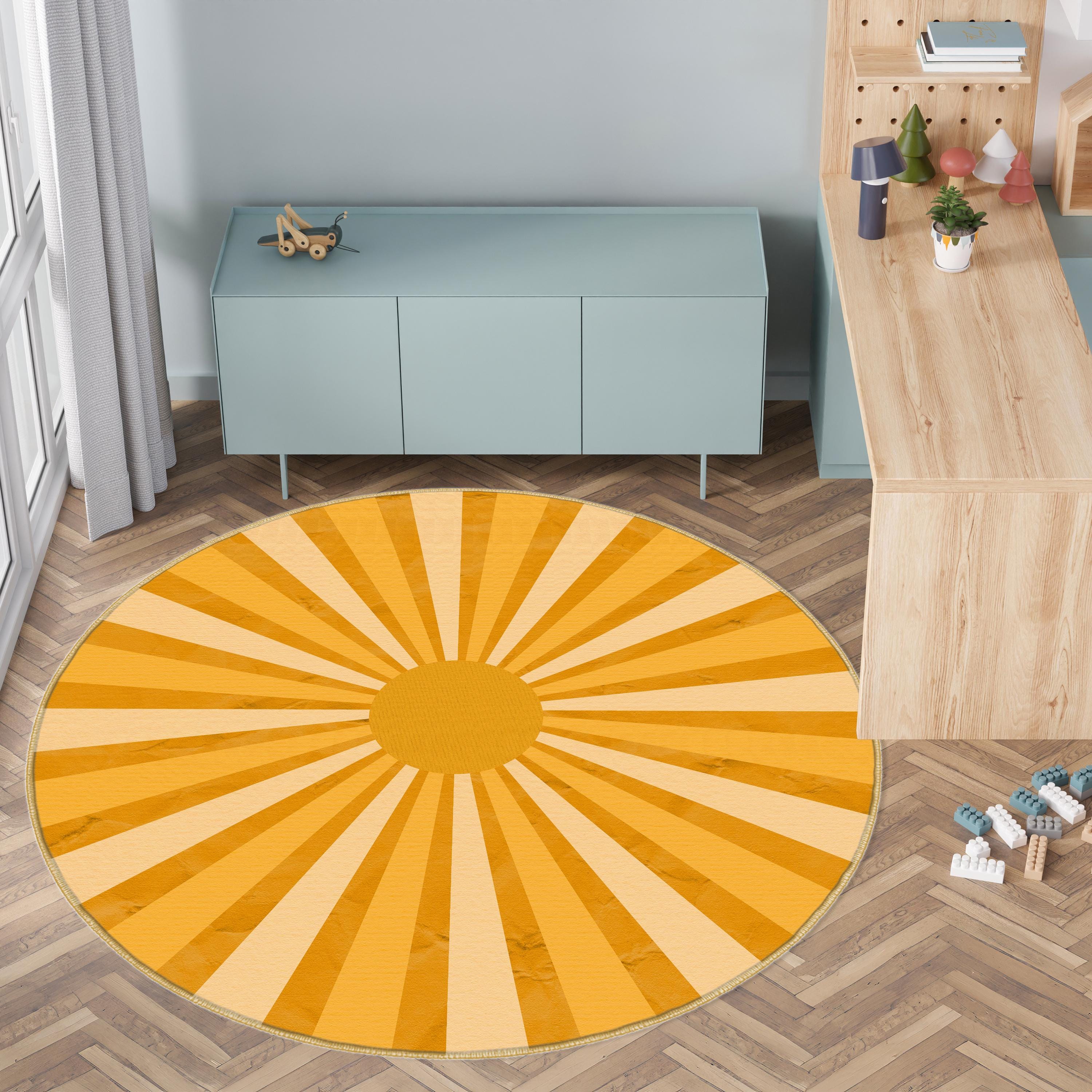 Round Orange Rug Sun Patterned Rug: Orange Round Rug, Sun Desing Nursery Carpet, Sunset ...