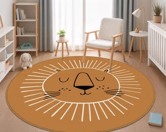 Lion Rug, Cute Lion Rug, Animals Round Rug, Animals Kids Rug, Kids Room Rug, Custom Rug, Soft and Nursery Carpet, Animal Themed Playroom Mat