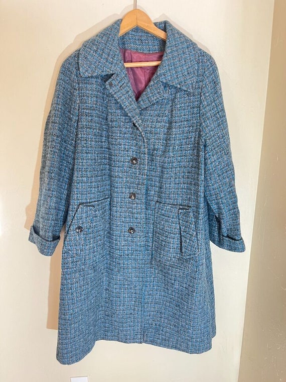 Vintage 60's Gorgeous Tweed Blue Teal Wool Swing C