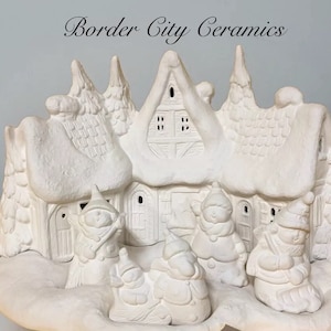 Winter - Ceramic Bisque - Snowman Village - 7” Tall - 11” in Length - Ready-to-Paint - Light Up Ready!