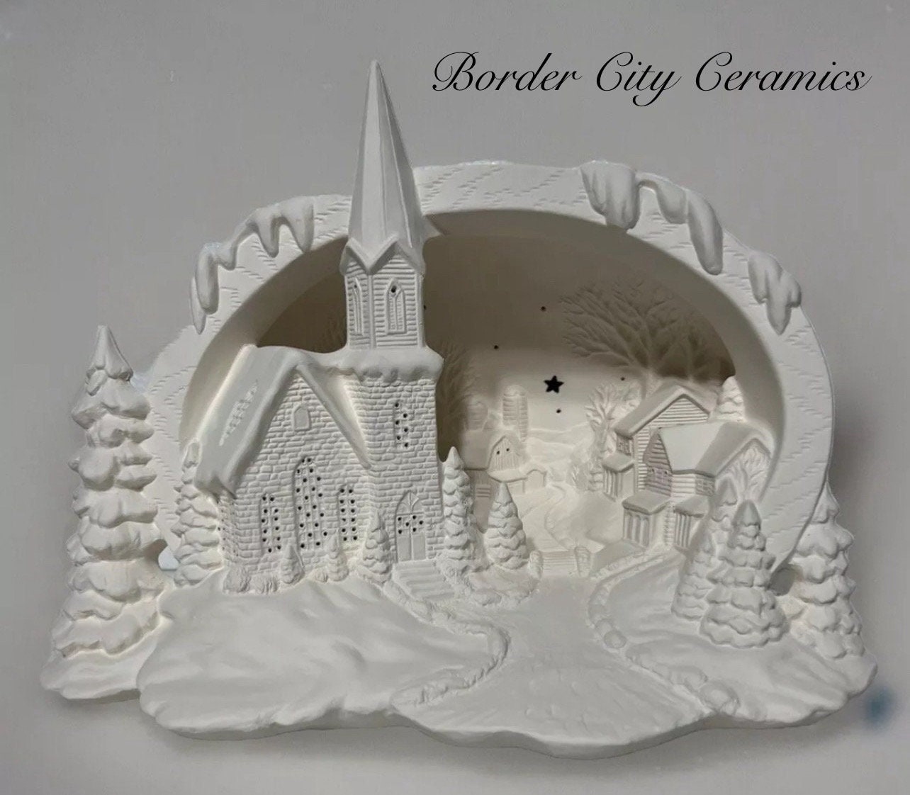 Winter - Church Scene - Hershey Mold - Bisque - Ready to Paint or