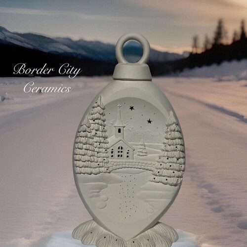 Christmas - Clay Magic - 3911 - Ceramic Christmas Ornament with Church Scene - 15.75” Tall - Ready-to-Paint - Bisque