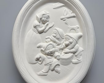 Disney - Vintage - Snow White & Dwarfs - Ceramic Wall Plaque - Ready to Paint - Ceramic Bisque