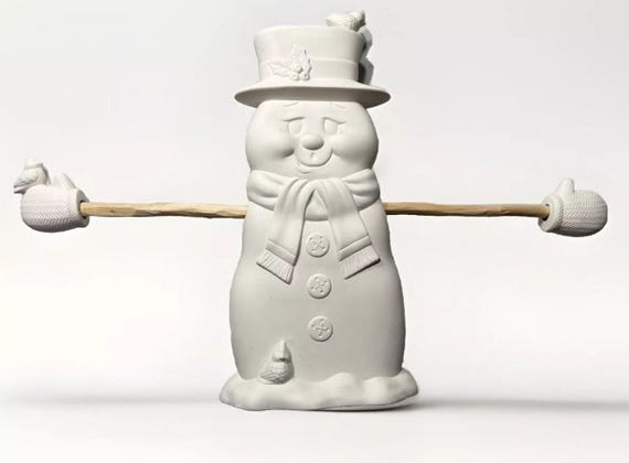 Christmas - Snowman With Candy Cane Holder Arms - Ready to Paint