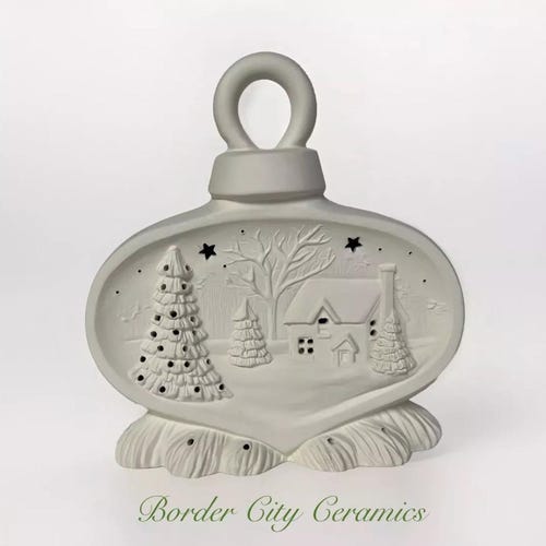 Christmas - Clay Magic - 3913 - Ceramic Christmas Ornament with Winter Scene - 7.5” Tall - Ready-to-Paint - Bisque