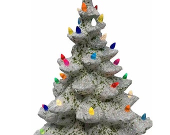 Atlantic Mold - Ceramic Christmas Tree - 17” Tall with Base - Traditional with Snow - Vintage Mold - Very Rare -