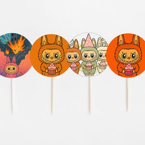Instant download digital file, Cupcake Toppers, Cute Monster Birthday Party Decor. Labubu Cupcake toppers. Labubu Toppers
