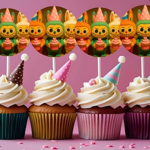 Instant download digital file, Cupcake Toppers, Cute Monster Birthday Party Decor. Labubu Cupcake Toppers. Labubu Topper