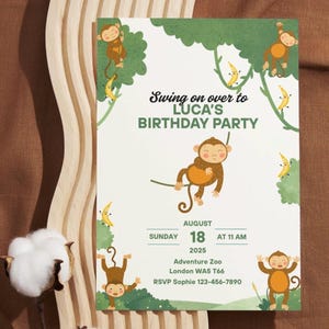 Monkey Birthday Invitation Safari Birthday Invitation Jungle Birthday Invitation Animal Birthday Invitation Zoo Invite Jungle Monkey Invite