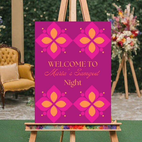 SEVEN Sangeet Sign, Mehndi welcome sign, dholki sign, mehndi decor, Mehndi station, dholki decor, Jago sign, customisable Canva template.